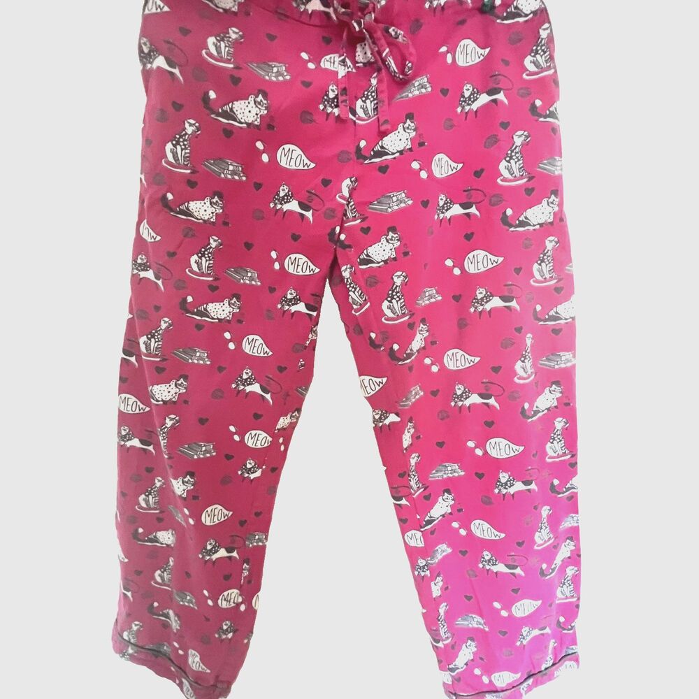 Mahogany Womens S Pajama Set Cats Meow Pink Pockets 100% Cotton - Picture 4 of 10